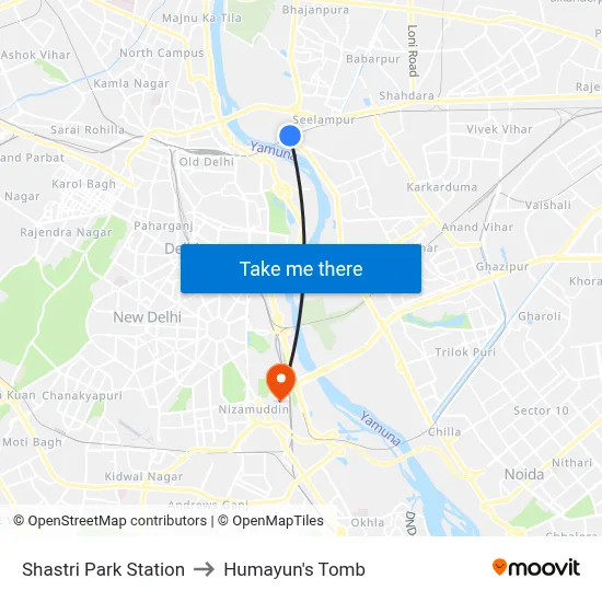 Shastri Park Station to Humayun's Tomb map