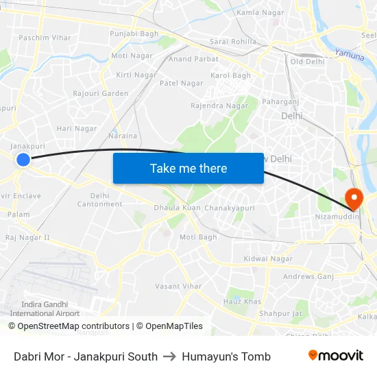 Dabri Mor - Janakpuri South to Humayun's Tomb map
