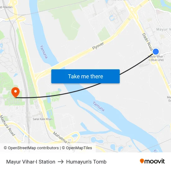Mayur Vihar-I Station to Humayun's Tomb map