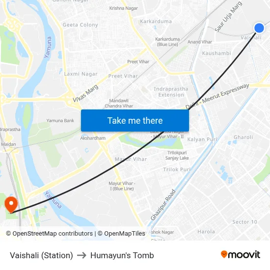 Vaishali (Station) to Humayun's Tomb map