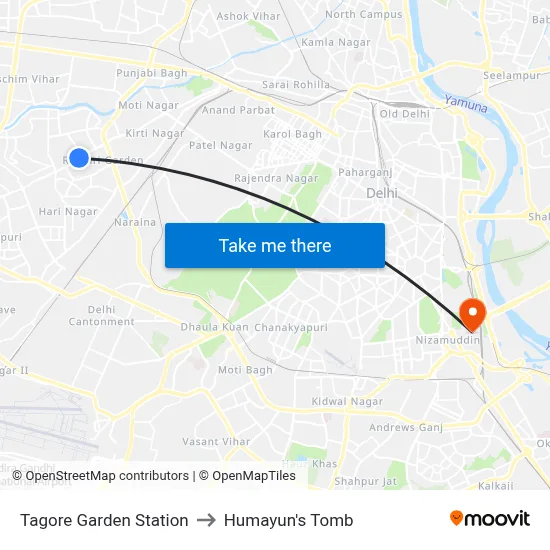 Tagore Garden Station to Humayun's Tomb map