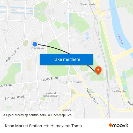 Khan Market Station to Humayun's Tomb map