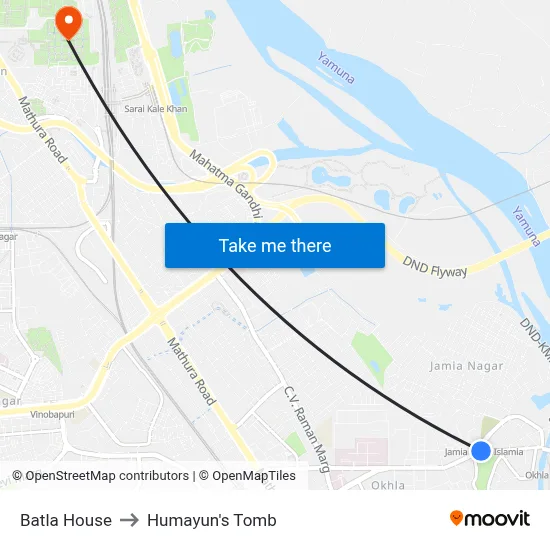 Batla House to Humayun's Tomb map