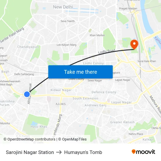 Sarojini Nagar Station to Humayun's Tomb map