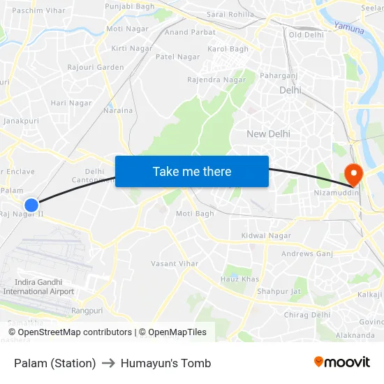 Palam (Station) to Humayun's Tomb map