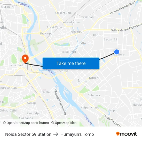 Noida Sector 59 Station to Humayun's Tomb map
