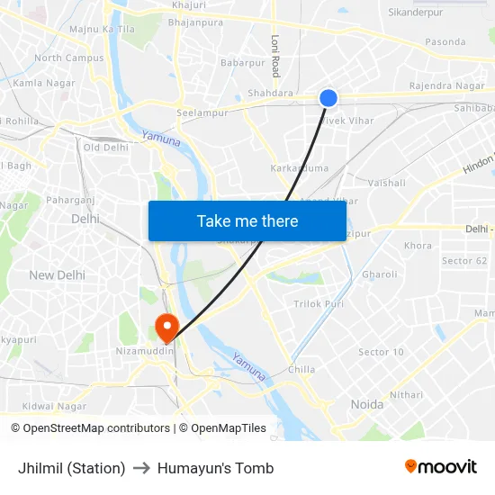 Jhilmil (Station) to Humayun's Tomb map