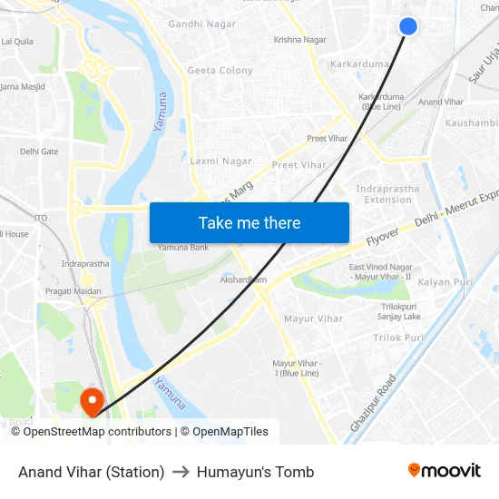 Anand Vihar (Station) to Humayun's Tomb map