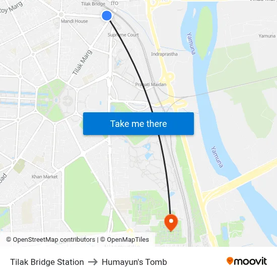Tilak Bridge Station to Humayun's Tomb map