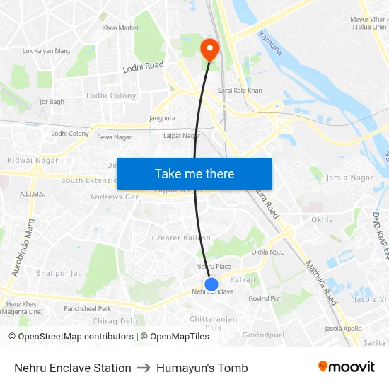 Nehru Enclave Station to Humayun's Tomb map