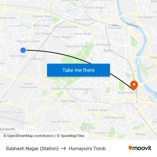 Subhash Nagar (Station) to Humayun's Tomb map