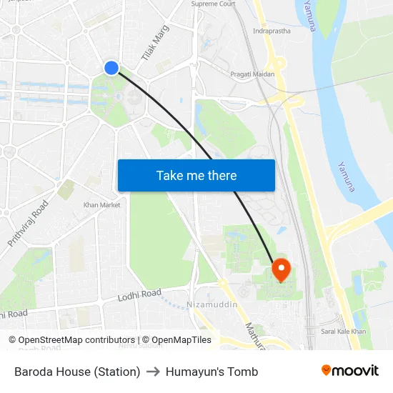 Baroda House (Station) to Humayun's Tomb map