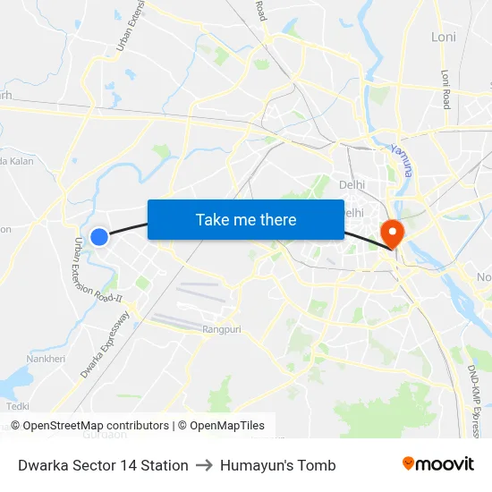Dwarka Sector 14 Station to Humayun's Tomb map
