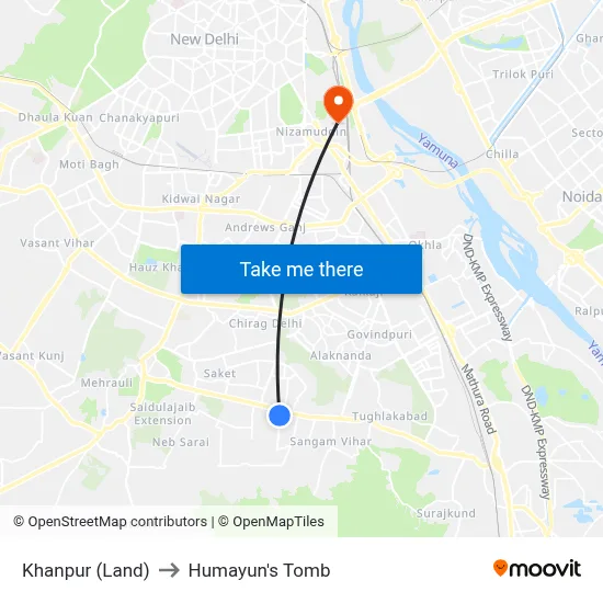 Khanpur (Land) to Humayun's Tomb map