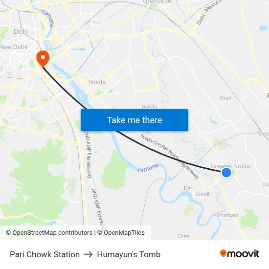Pari Chowk Station to Humayun's Tomb map