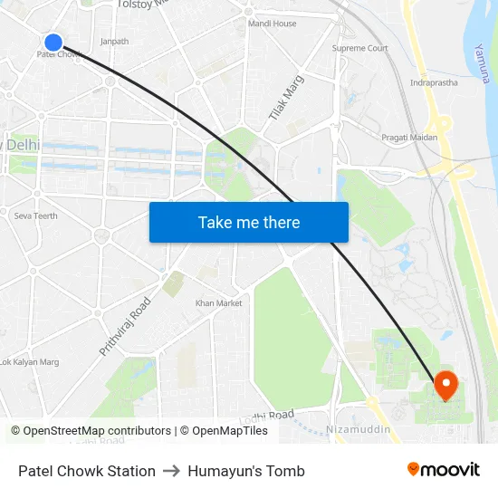 Patel Chowk Station to Humayun's Tomb map