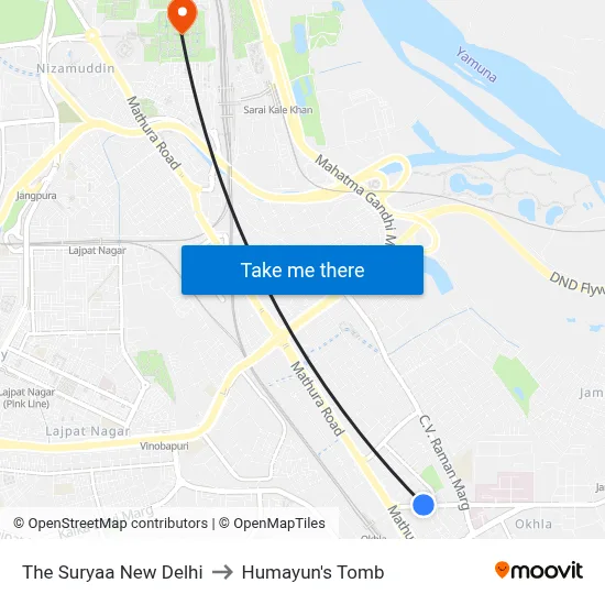 The Suryaa New Delhi to Humayun's Tomb map