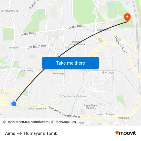 Aims to Humayun's Tomb map