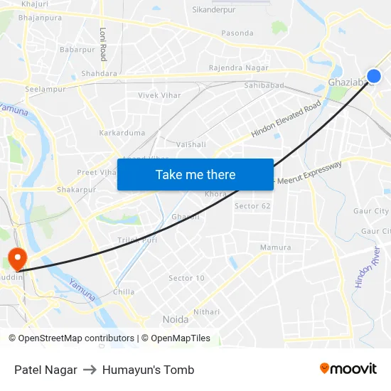 Patel Nagar to Humayun's Tomb map