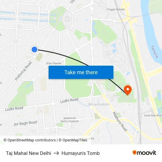 Taj Mahal New Delhi to Humayun's Tomb map