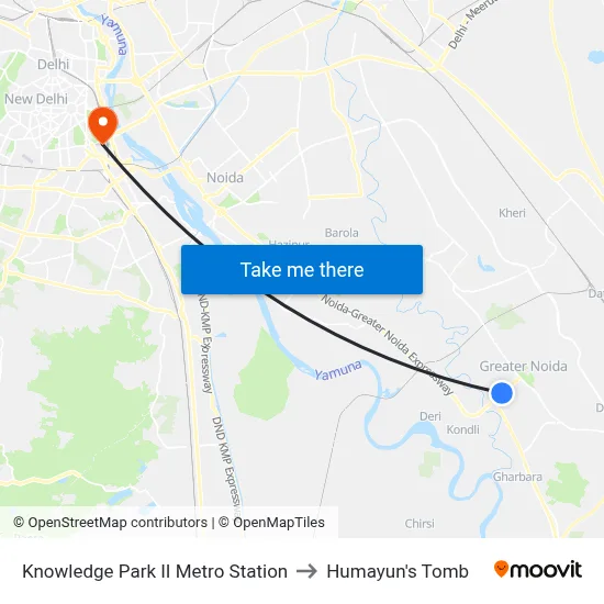 Knowledge Park II Metro Station to Humayun's Tomb map
