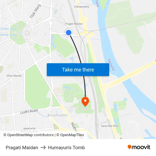 Pragati Maidan to Humayun's Tomb map