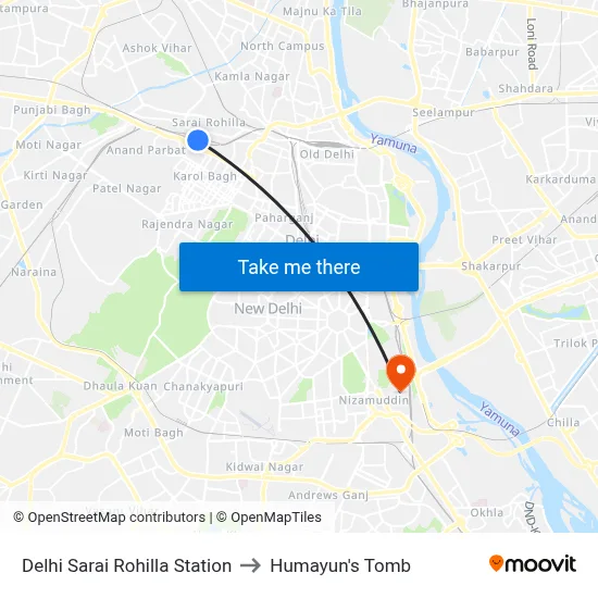 दिल्ली सराय रोहिल्ला स्टेशन to हुमायूँ का मकबरा map
