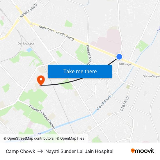 Camp Chowk to Nayati Sunder Lal Jain Hospital map