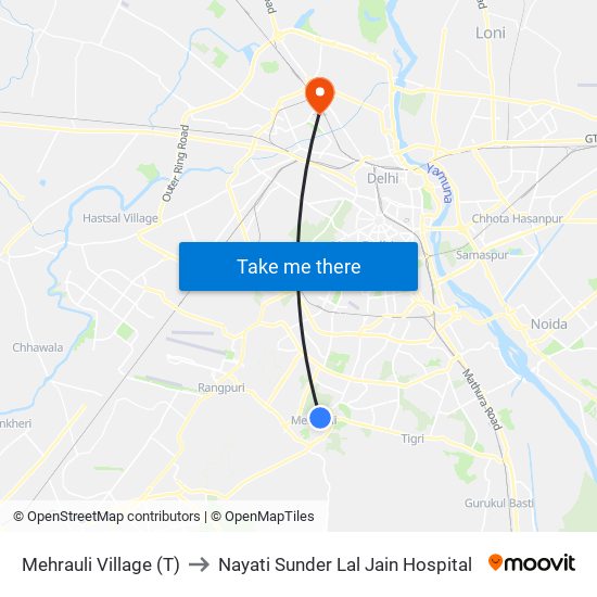 Mehrauli Village (T) to Nayati Sunder Lal Jain Hospital map