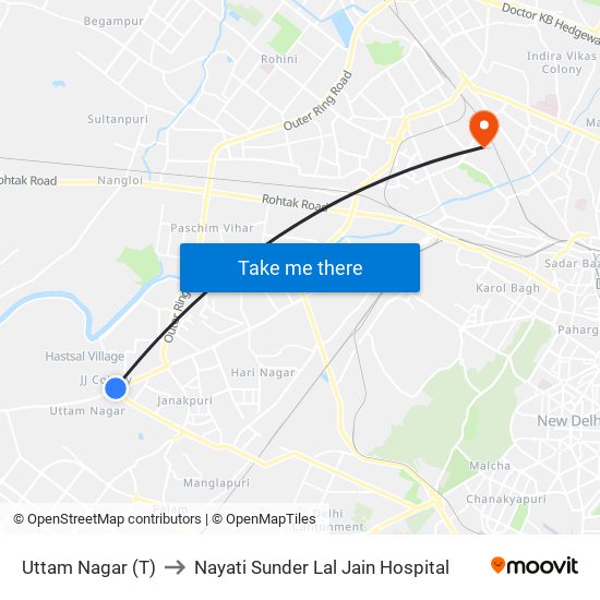 Uttam Nagar (T) to Nayati Sunder Lal Jain Hospital map