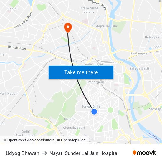 Udyog Bhawan to Nayati Sunder Lal Jain Hospital map