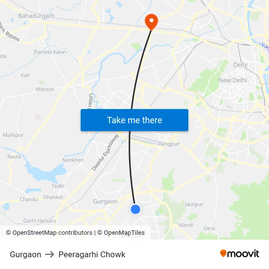 Gurgaon to Peeragarhi Chowk map