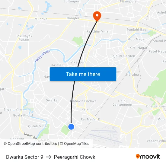 Dwarka Sector 9 to Peeragarhi Chowk map