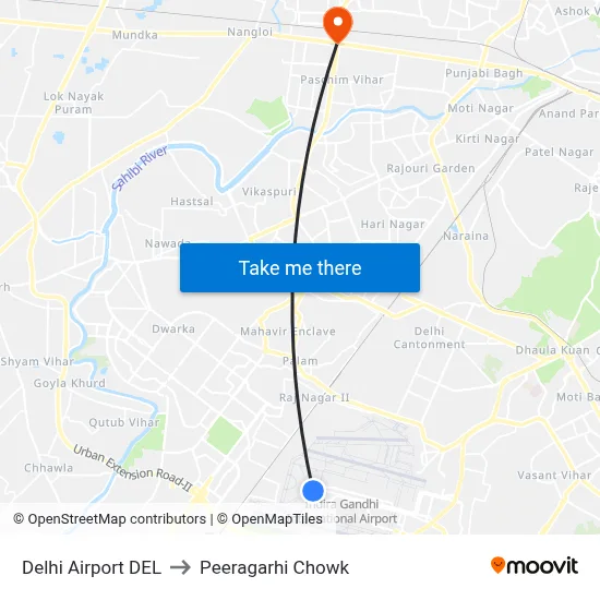 Delhi Airport DEL to Peeragarhi Chowk map