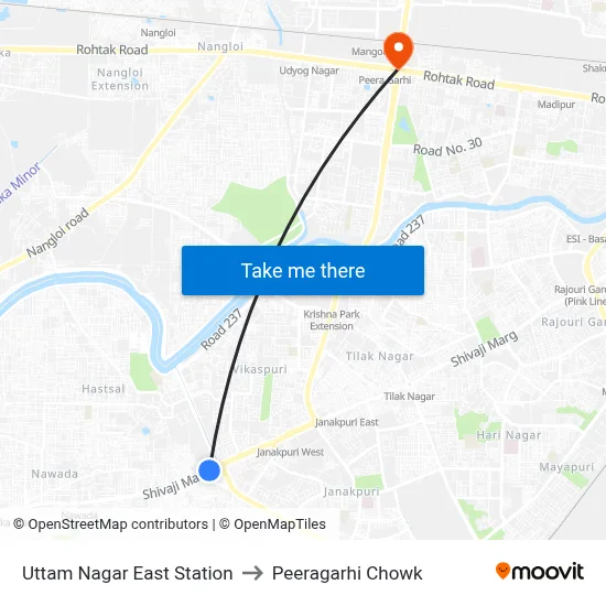 Uttam Nagar East Station to Peeragarhi Chowk map
