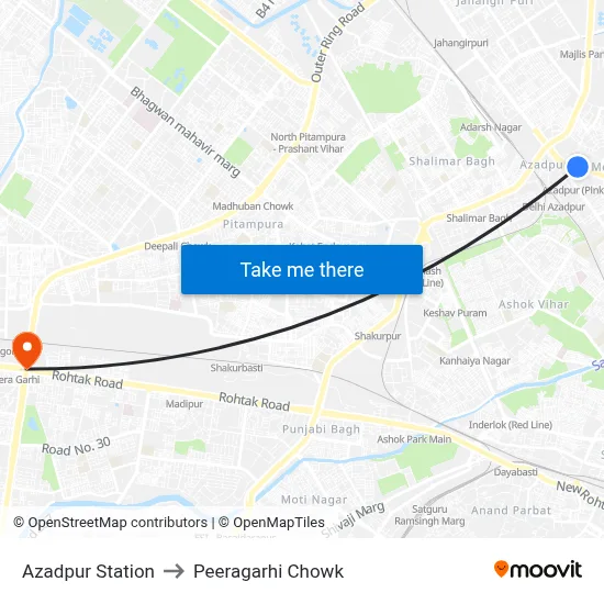 Azadpur Station to Peeragarhi Chowk map