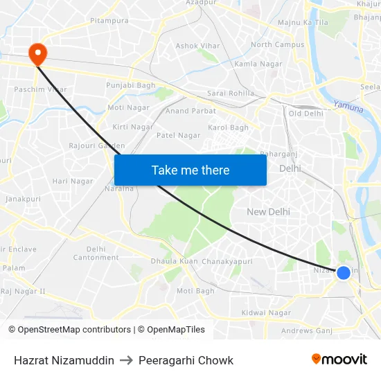 हज़रत निज़ामुद्दीन to पीरागढ़ी चौक map