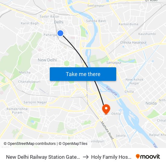 New Delhi Railway Station Gate No.2 to Holy Family Hospital map