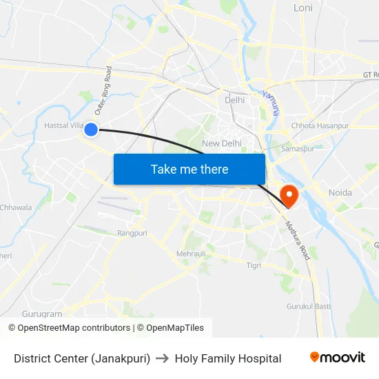 District Center (Janakpuri) to Holy Family Hospital map