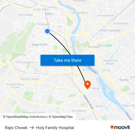 Rajiv Chowk to Holy Family Hospital map