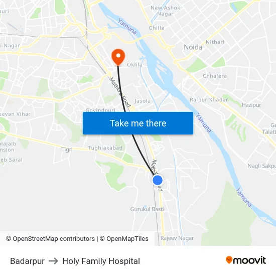 Badarpur to Holy Family Hospital map