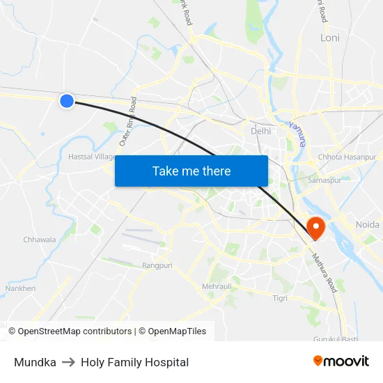 Mundka to Holy Family Hospital map