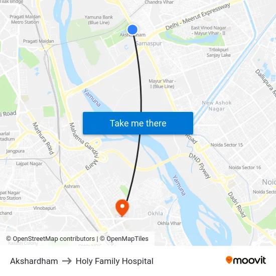 Akshardham to Holy Family Hospital map