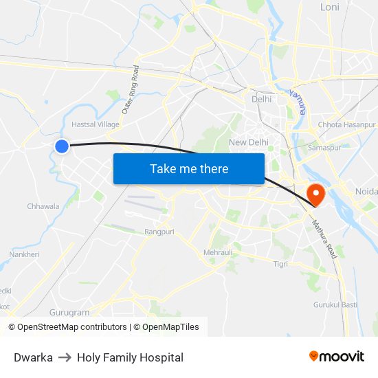 Dwarka to Holy Family Hospital map