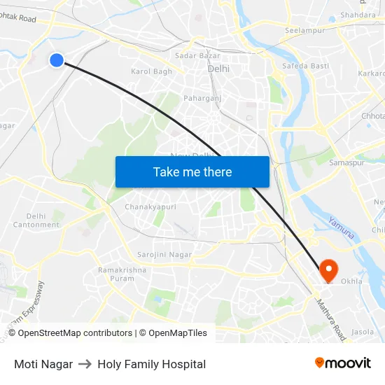 Moti Nagar to Holy Family Hospital map
