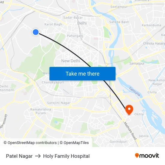 Patel Nagar to Holy Family Hospital map