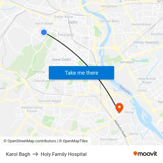Karol Bagh to Holy Family Hospital map