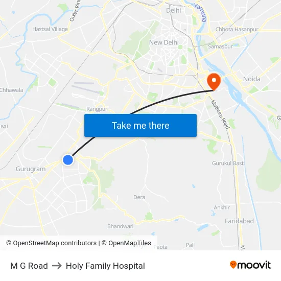 M G Road to Holy Family Hospital map