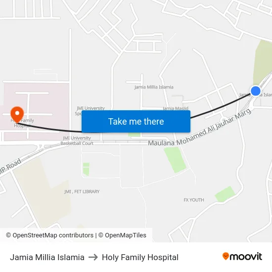 Jamia Millia Islamia to Holy Family Hospital map