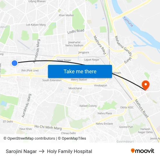 Sarojini Nagar to Holy Family Hospital map
